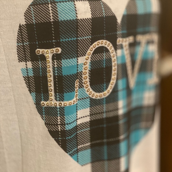 🎄🎁🎄Cute Plaid LOVE Cap Sleeve Top - Picture 3 of 7